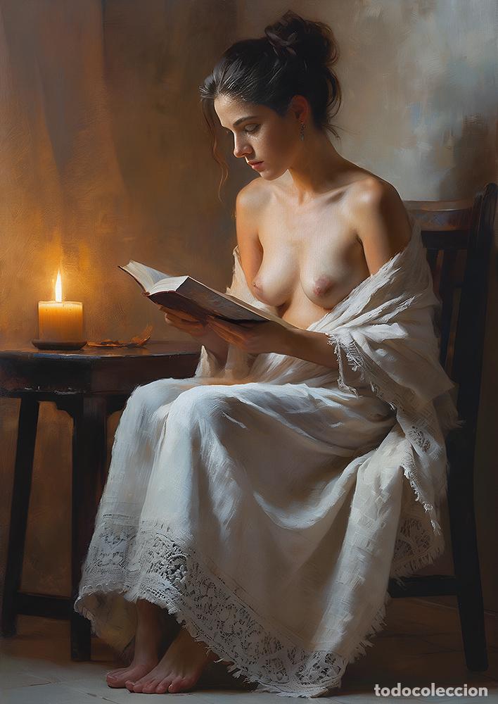 Otros objetos de arte: READING - IMPRESION EN LIENZO DE ALGOD&Oacute;N ( 73 X 54 cm ) - Foto 1