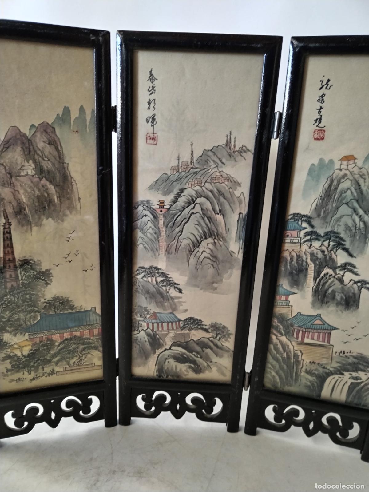 Otros objetos de arte: peque&ntilde;o biombo oriental - c136 - Foto 2