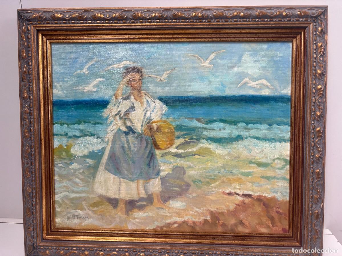 Otros objetos de arte: CUADRO OLEO SOBRE LIENZO PLAYA - Foto 1