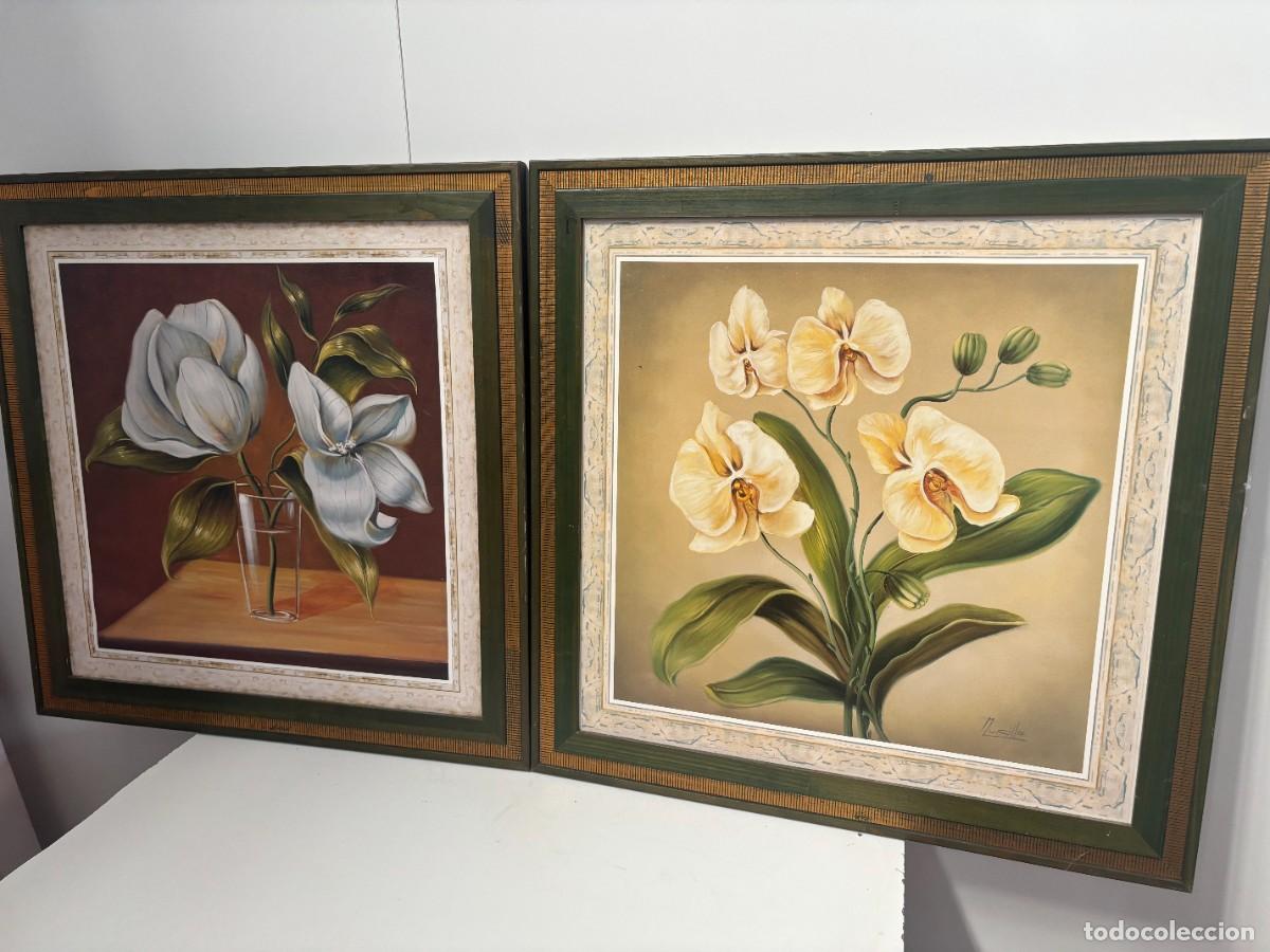 Otros objetos de arte: CUADROS FLORES OLEO SOBRE TABLA DECORATIVOS CON FIRMA - Foto 1