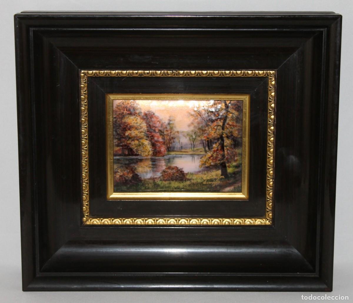 Otros objetos de arte: Cuadro con placa de esmalte de Limoges firmada Elisabeth Derigon - Foto 1