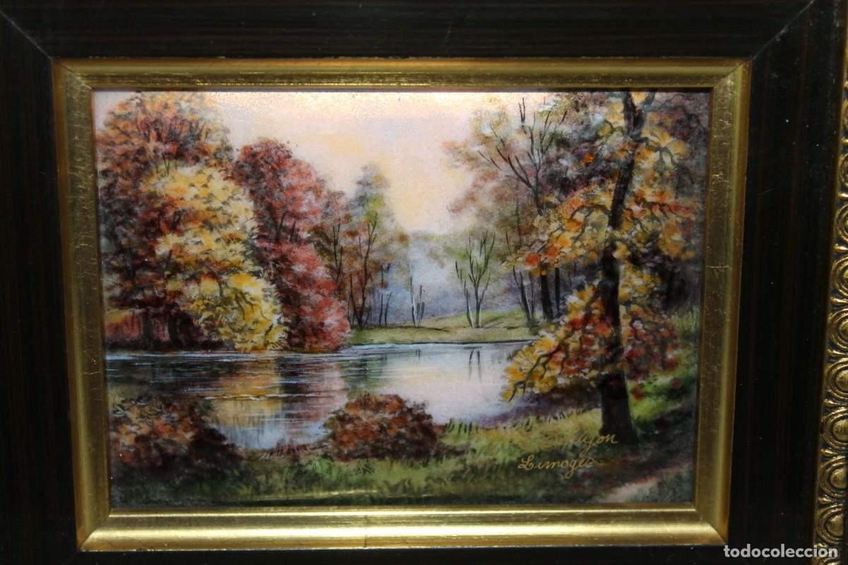 Otros objetos de arte: Cuadro con placa de esmalte de Limoges firmada Elisabeth Derigon - Foto 3