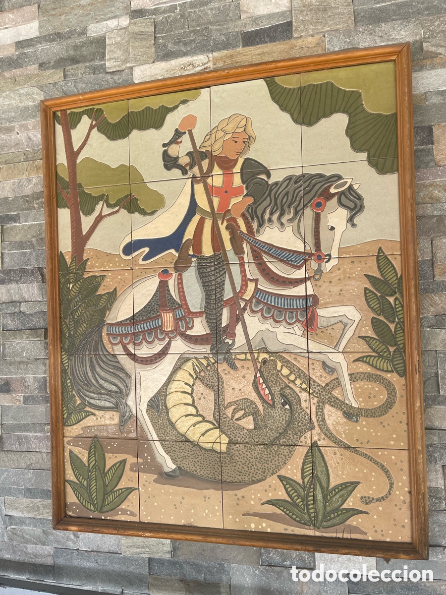 Otros objetos de arte: Cuadro de azulejos representando San Jorge / Sant Jordi - Foto 1