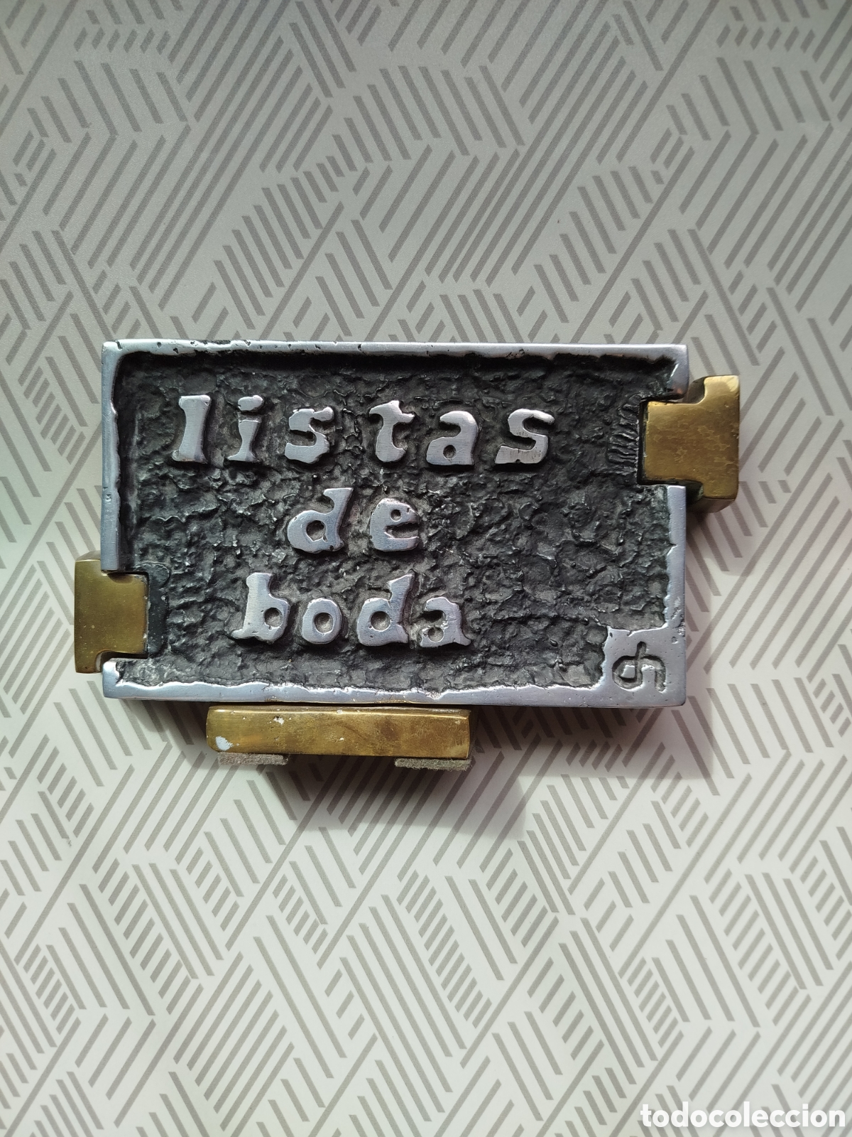 Otros objetos de arte: Letrero lista de bodas en bronce y zinc, de David Marshall. - Foto 7