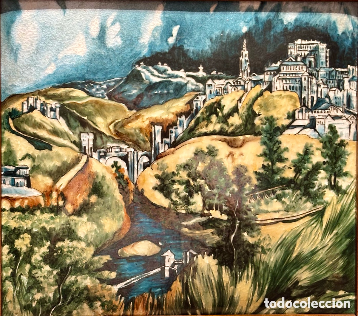 Otros objetos de arte: Vista de Toledo de El Greco en esmalte sobre cobre - Foto 2