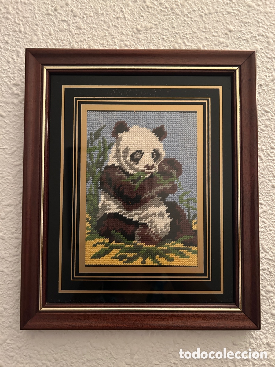 Otros objetos de arte: 2 Cuadros Bordados Panda y Gato - Foto 2