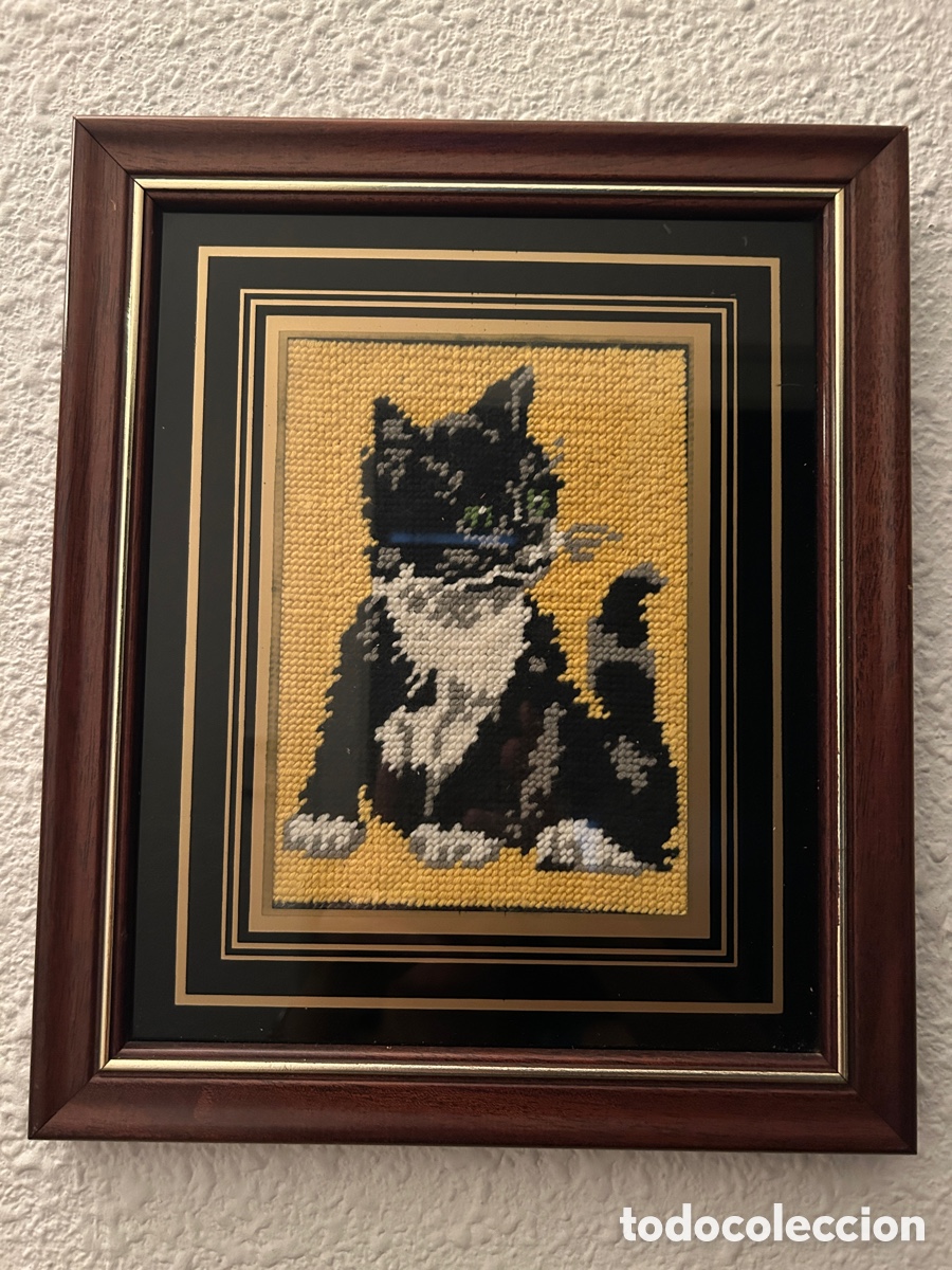 Otros objetos de arte: 2 Cuadros Bordados Panda y Gato - Foto 3