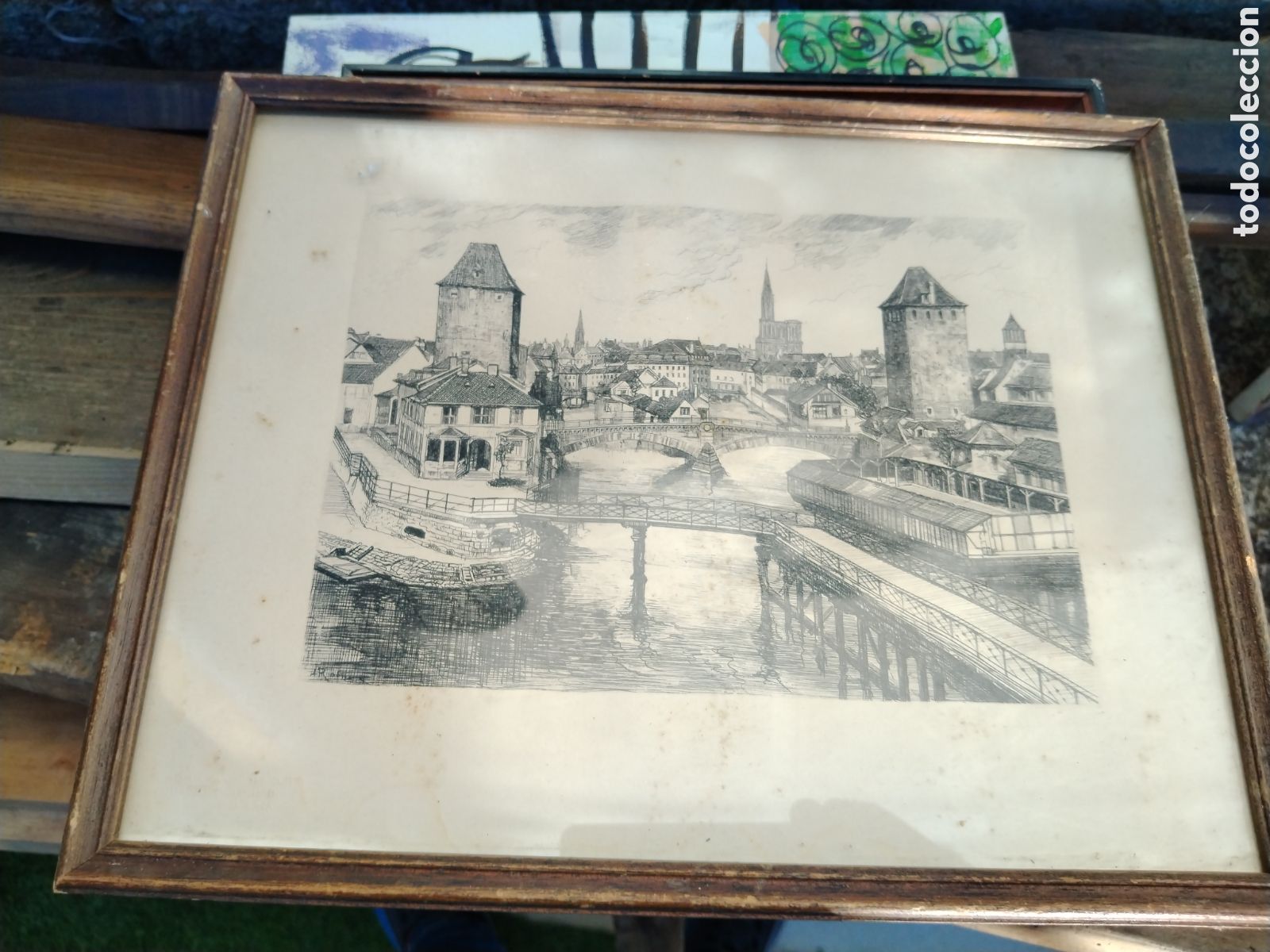Otros objetos de arte: Gravado antiguo pintoresco - Foto 1
