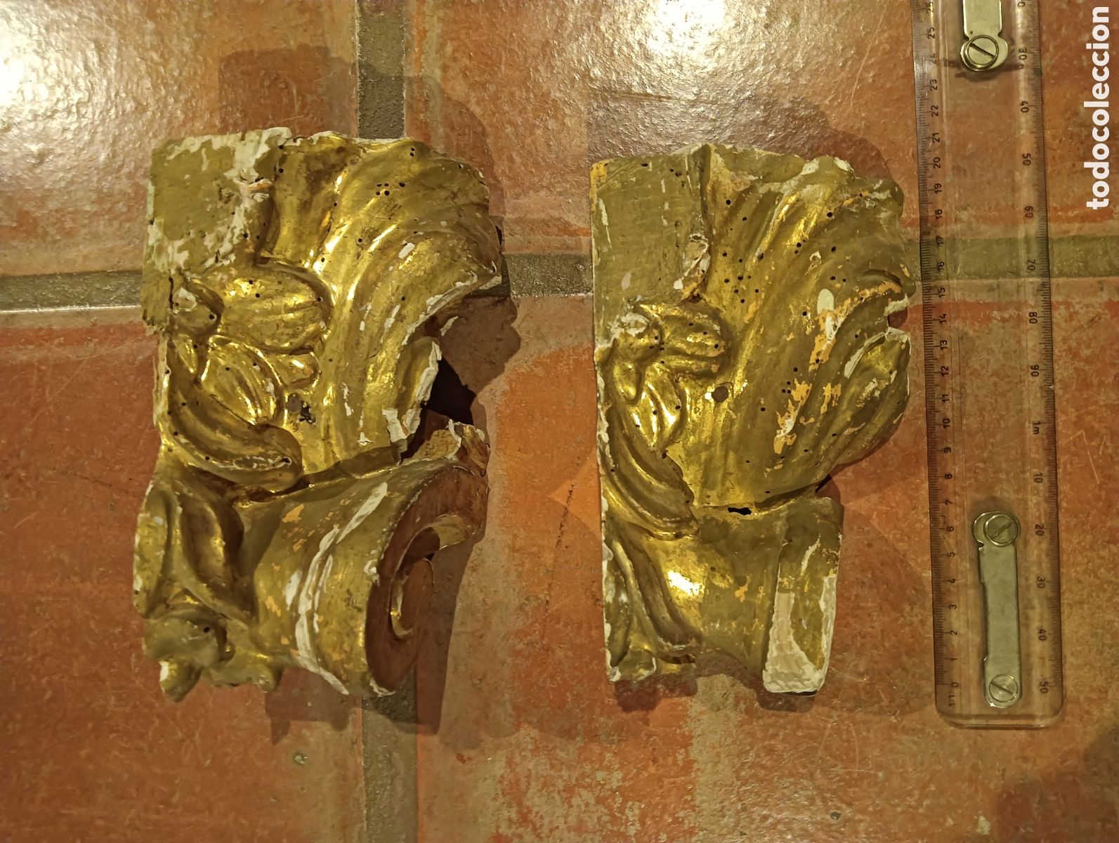 Otros objetos de arte: Dos piezas antiguas de un retablo doradas - Foto 2