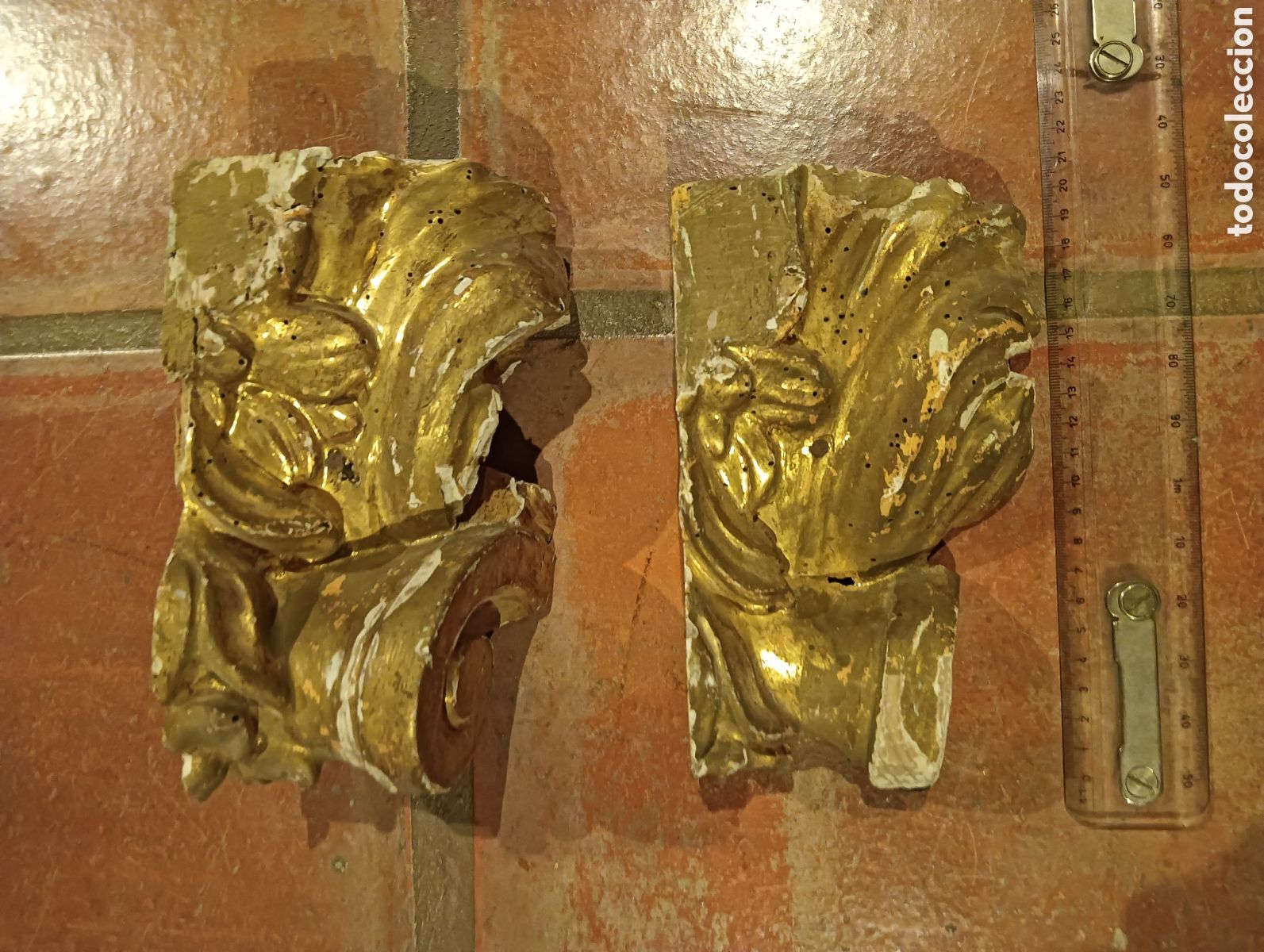 Otros objetos de arte: Dos piezas antiguas de un retablo doradas - Foto 1