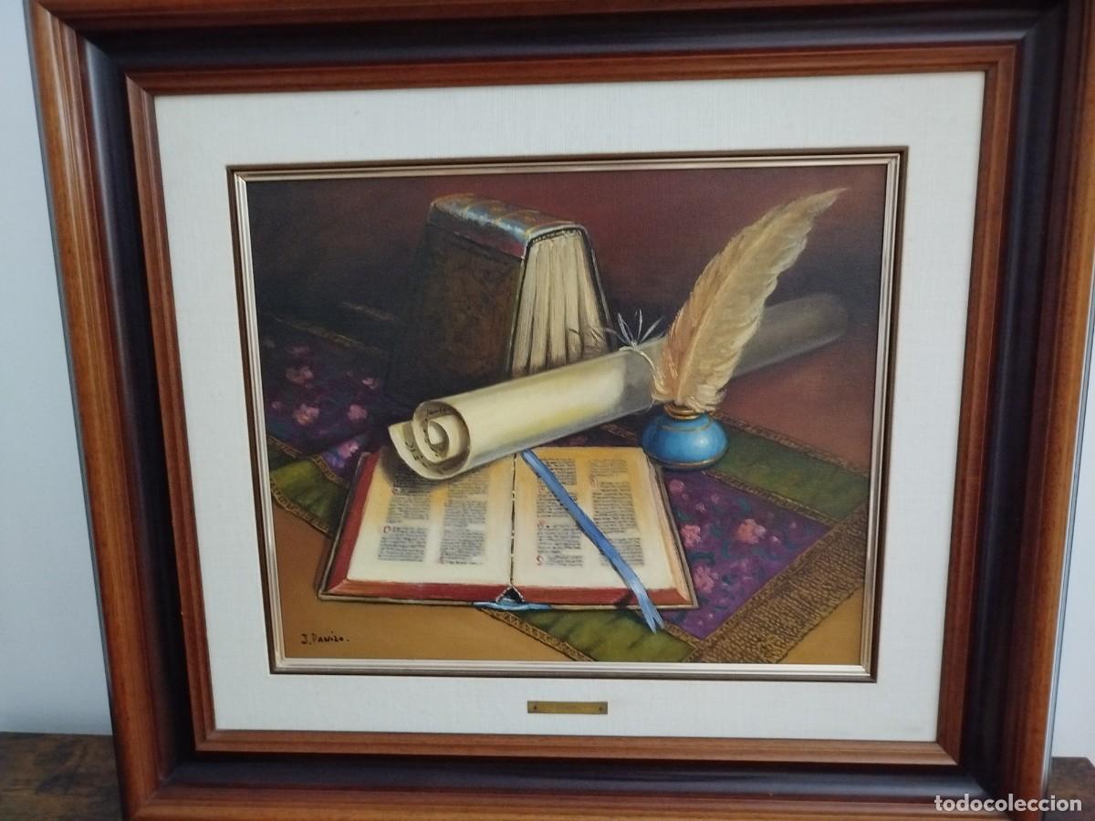Otros objetos de arte: Cuadro de despacho con pluma y pergamino y libros - Foto 1