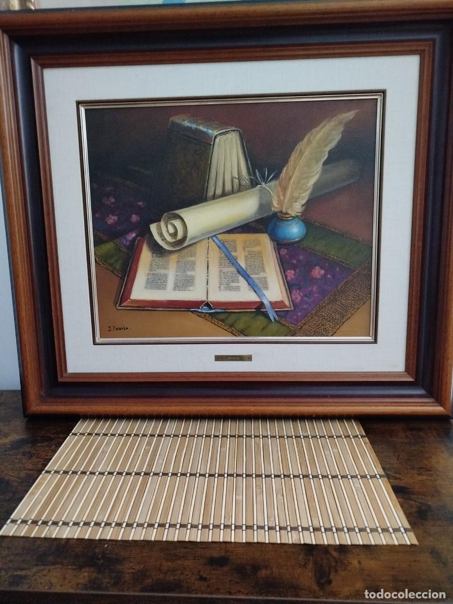 Otros objetos de arte: Cuadro de despacho con pluma y pergamino y libros - Foto 2