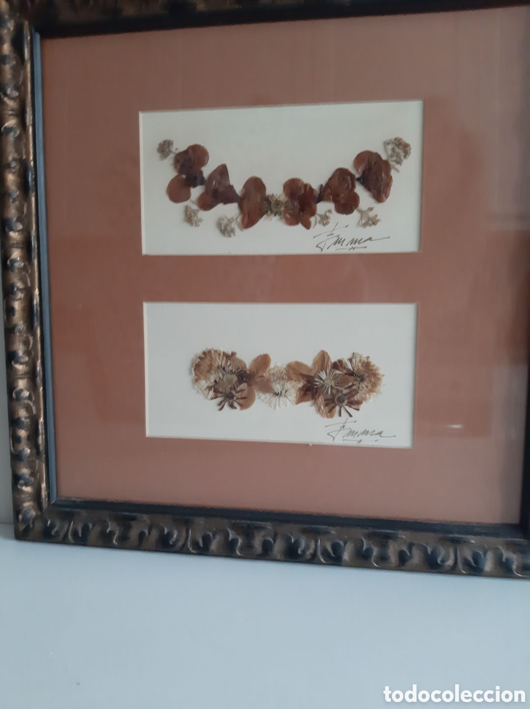 Otros objetos de arte: Cuadro 2 l&aacute;minas flores secas firma EMMA - Foto 2