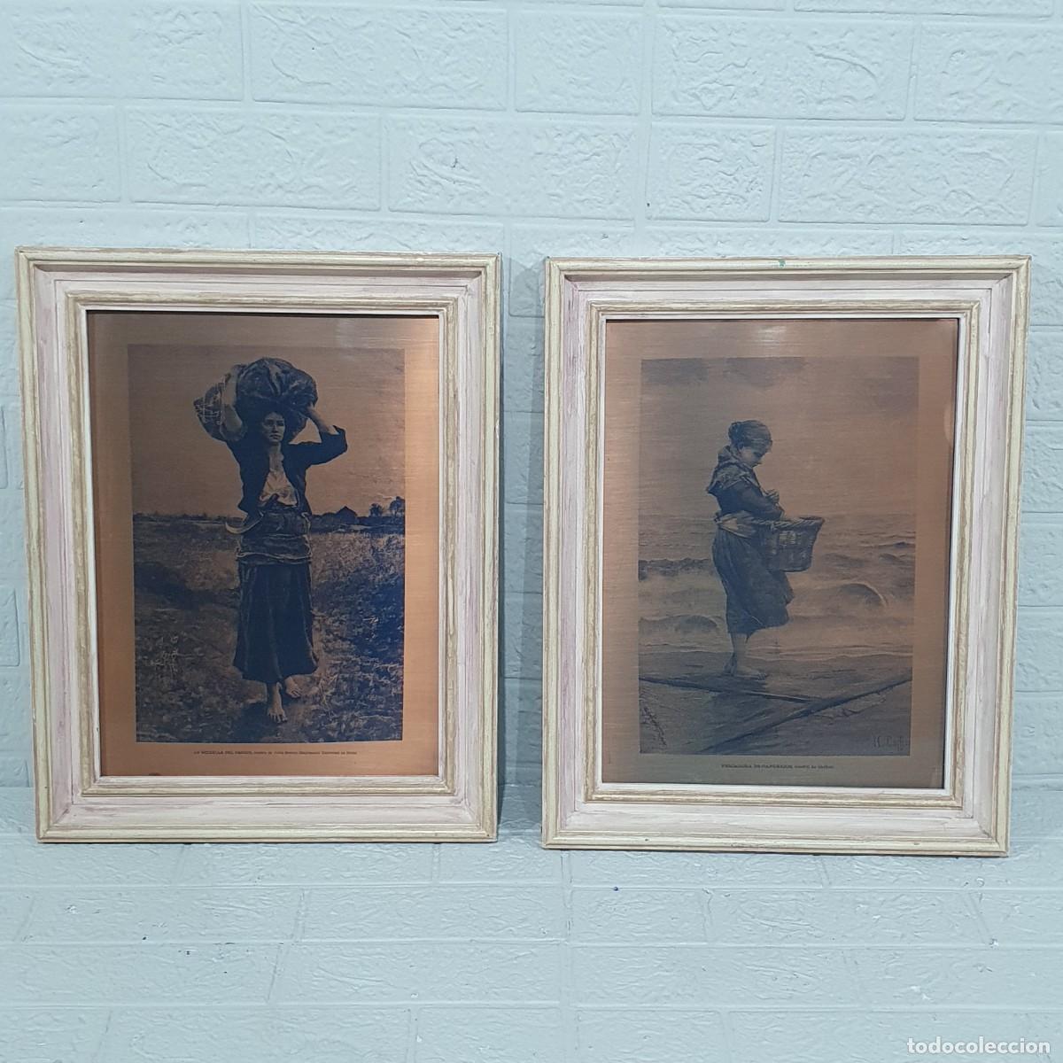 Otros objetos de arte: Pareja de planchas de cobre enmarcadas - Foto 1