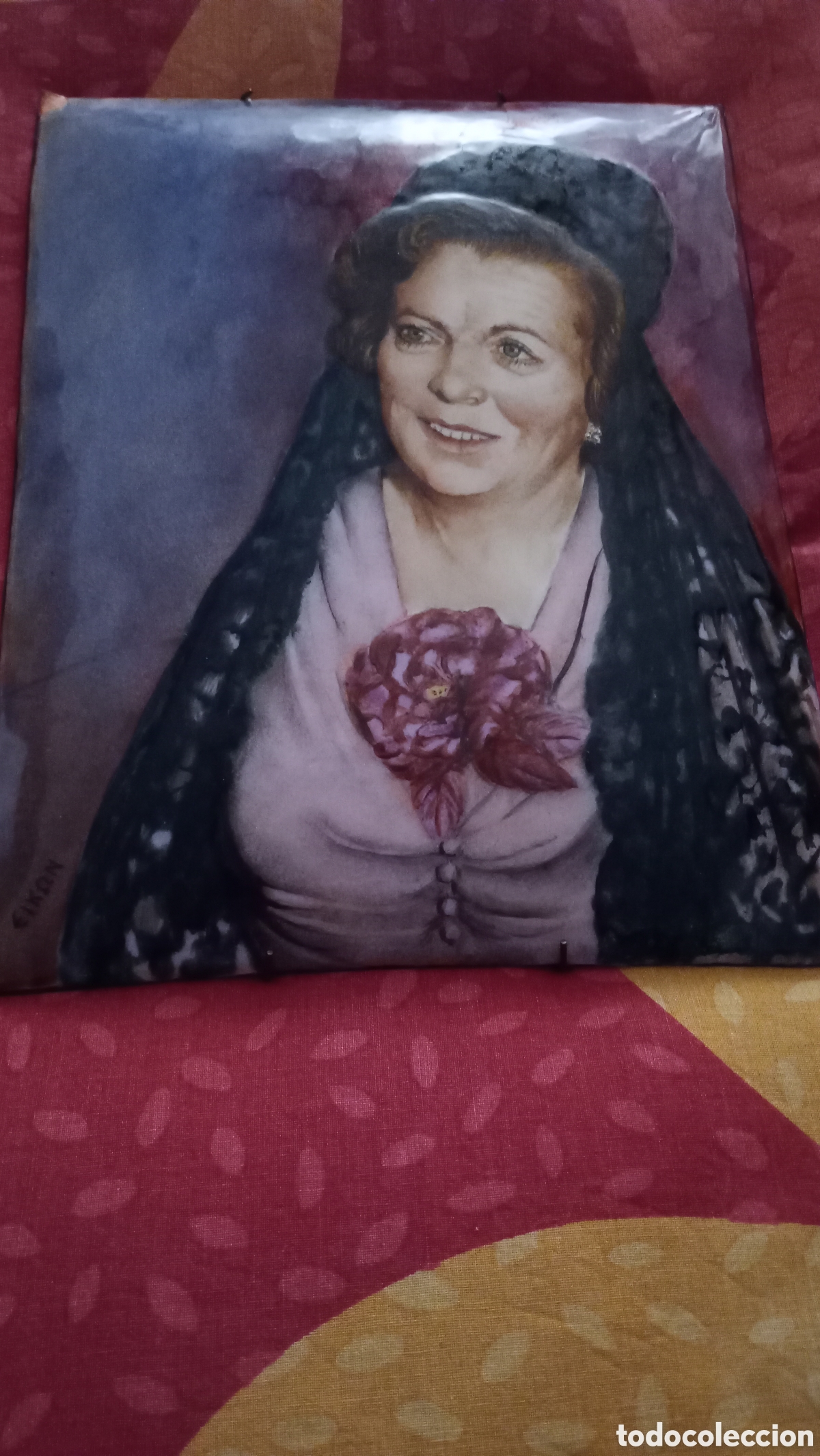 Otros objetos de arte: Retrato en esmalte de dama con mantilla - Foto 2