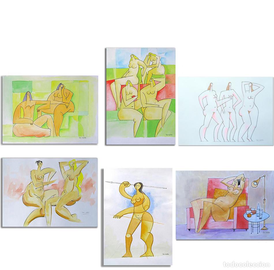 Otros Objetos de Arte: MUJERES EN LA RIBERA. Desnudos. 6 obras originales firmadas
