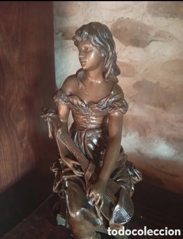 Otros objetos de arte: Hippolite Moreau mujer con mandolina - Foto 2