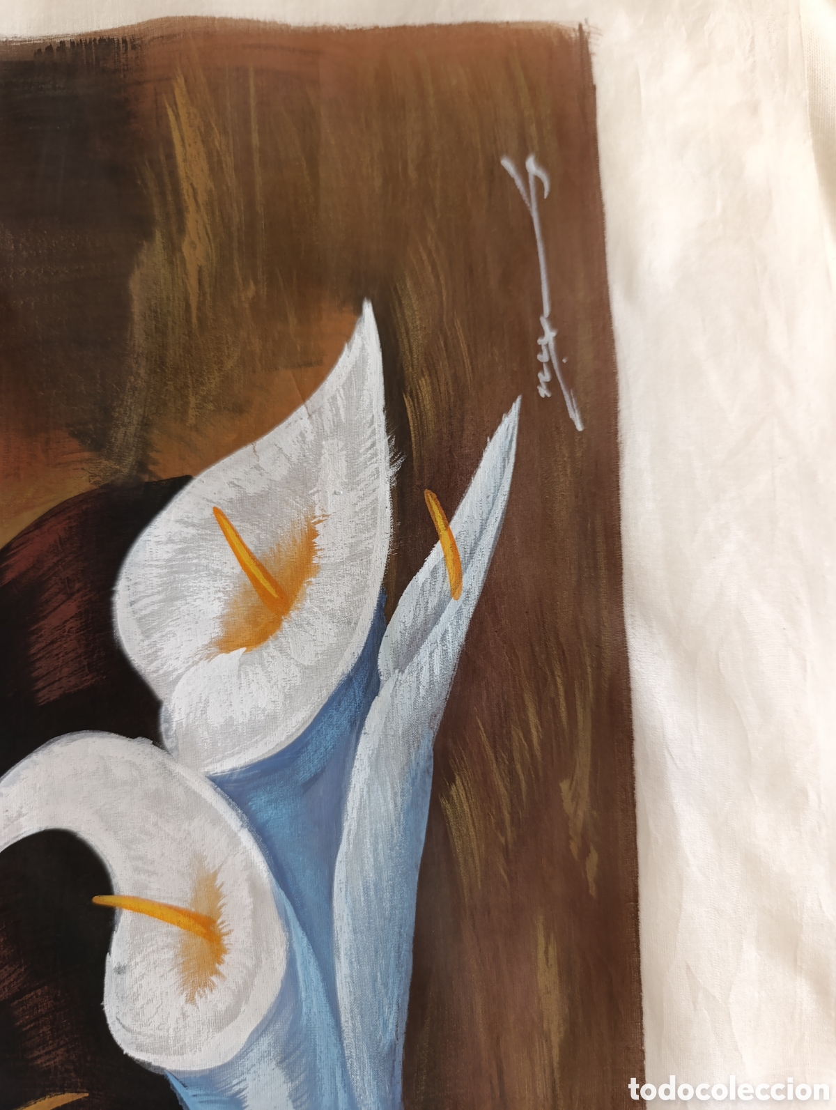 Otros objetos de arte: Seda natural pintada a mano, firmada - Foto 5