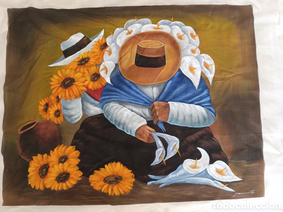 Otros objetos de arte: Seda natural pintada a mano, firmada - Foto 1