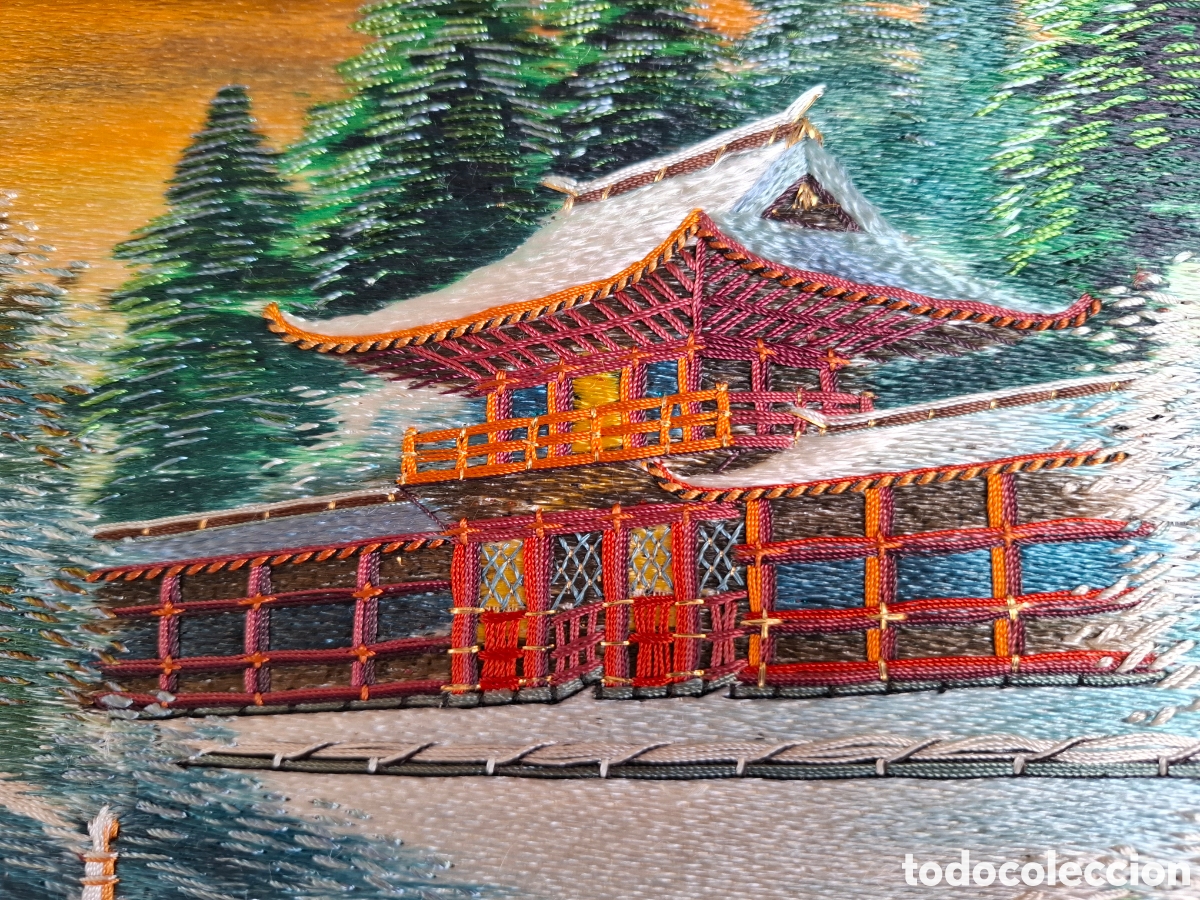 Otros objetos de arte: Cuadro japon&eacute;s bordado a mano en seda. (60&times;45cm) - Foto 3