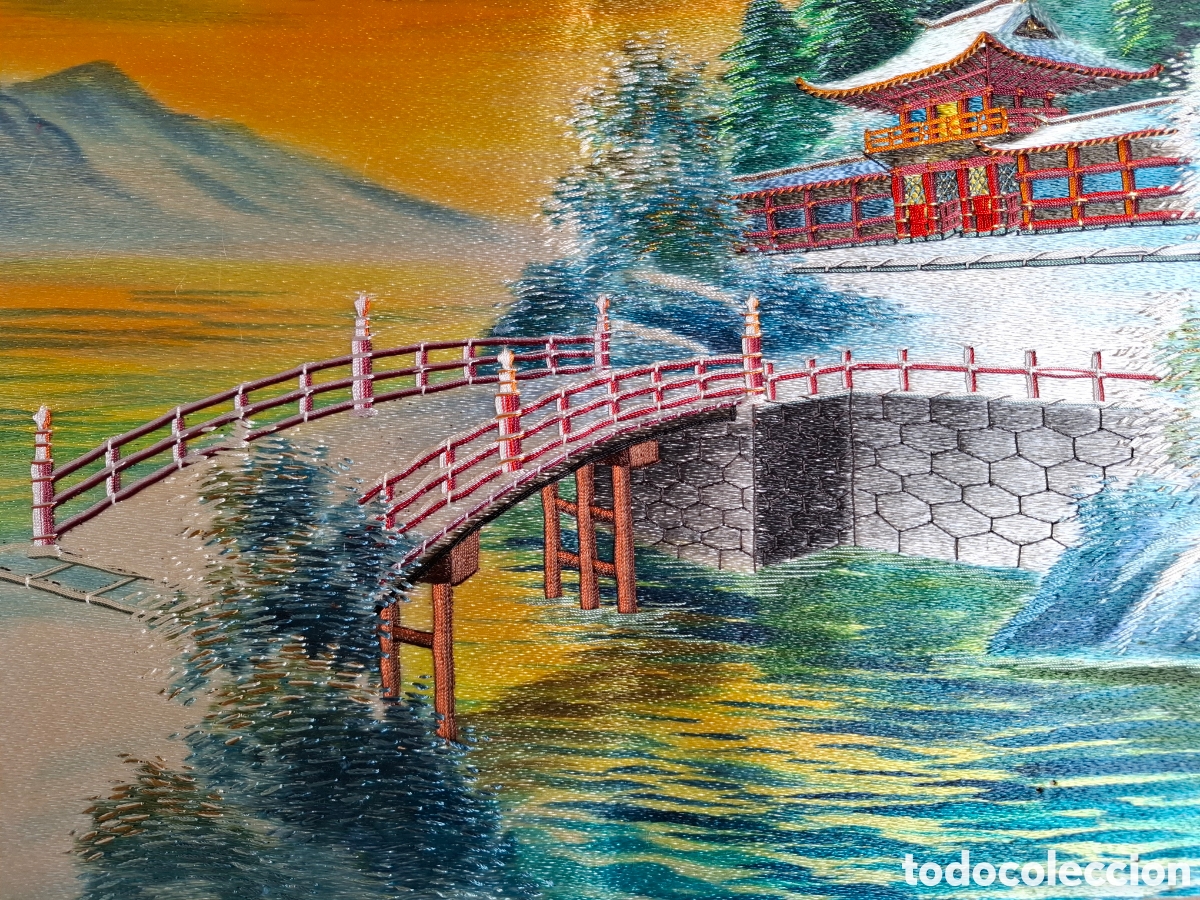 Otros objetos de arte: Cuadro japon&eacute;s bordado a mano en seda. (60&times;45cm) - Foto 5
