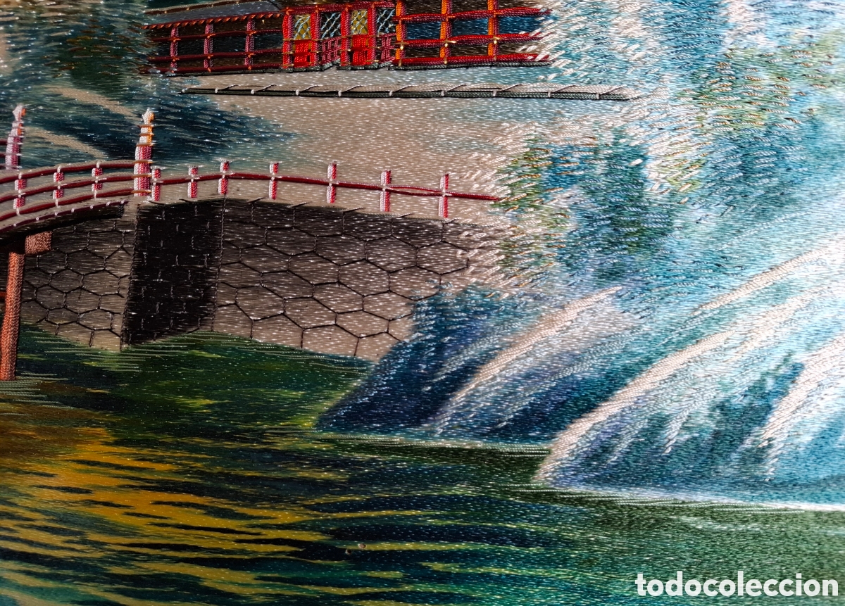 Otros objetos de arte: Cuadro japon&eacute;s bordado a mano en seda. (60&times;45cm) - Foto 6