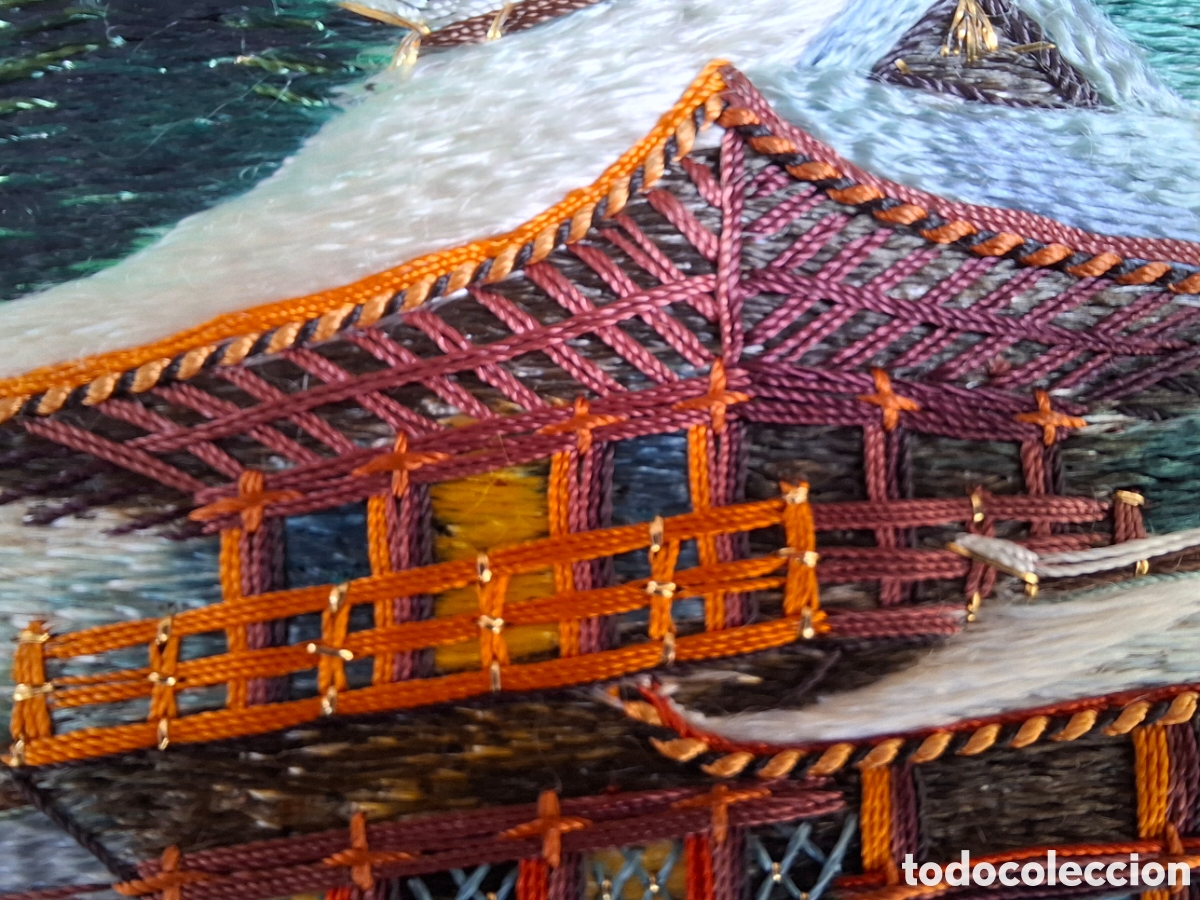 Otros objetos de arte: Cuadro japon&eacute;s bordado a mano en seda. (60&times;45cm) - Foto 7