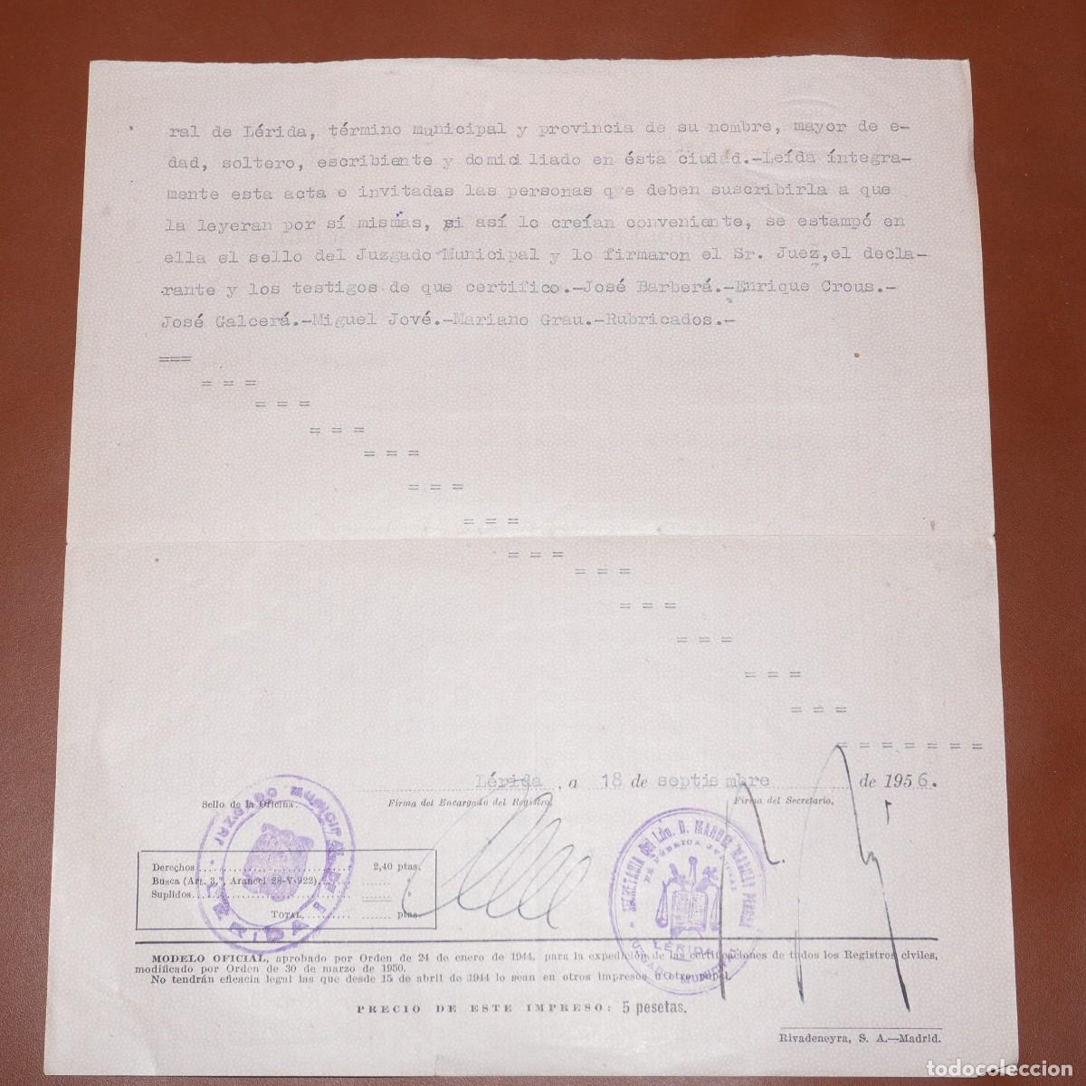 Otros objetos de arte: CERTIFICADO DE NACIMIENTO DE ENRIC CROUS VIDAL - LERIDA - Foto 3