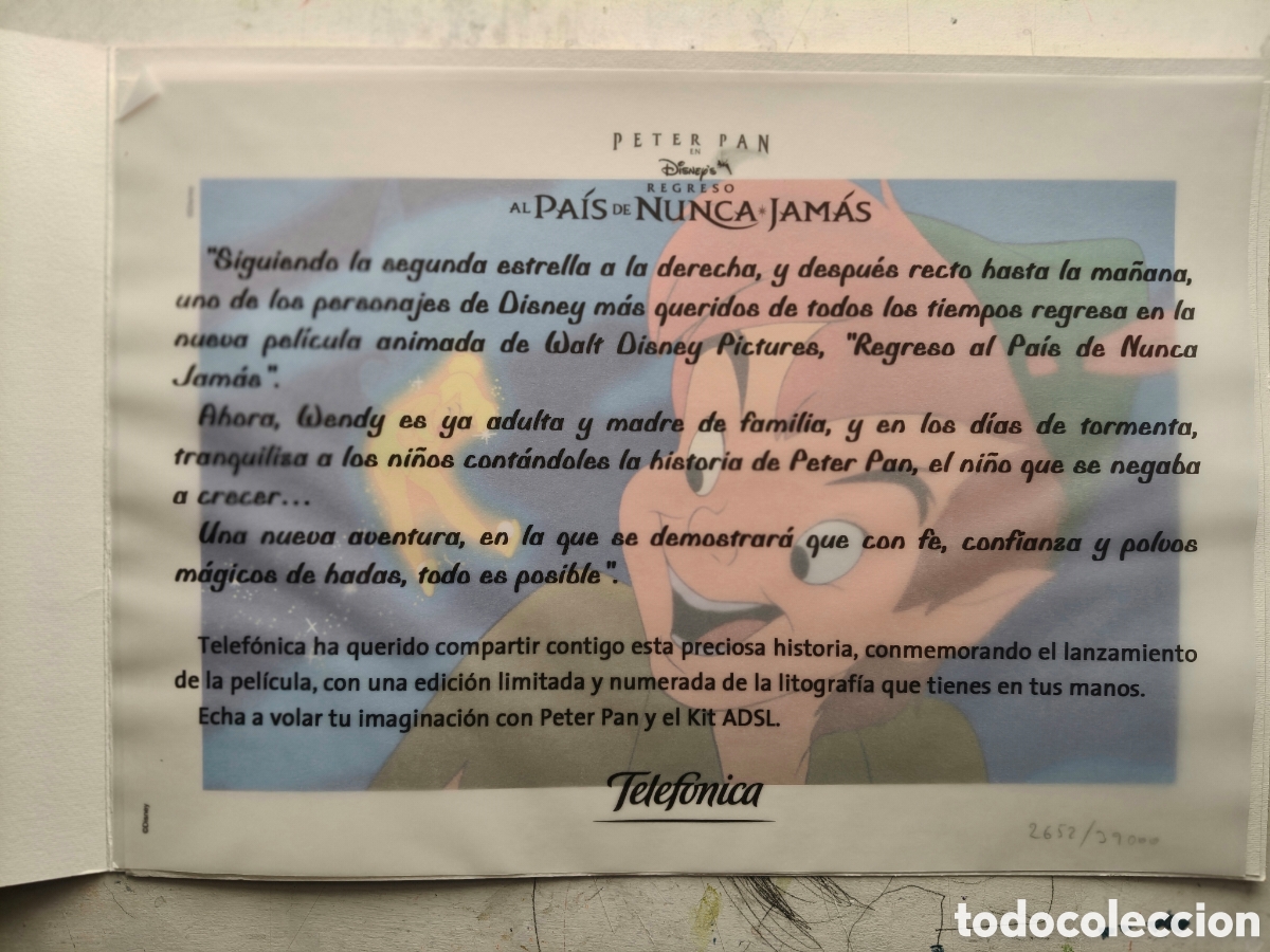 Otros objetos de arte: Lamina numerada Peter Pan publicidad de Telefonica - Foto 2