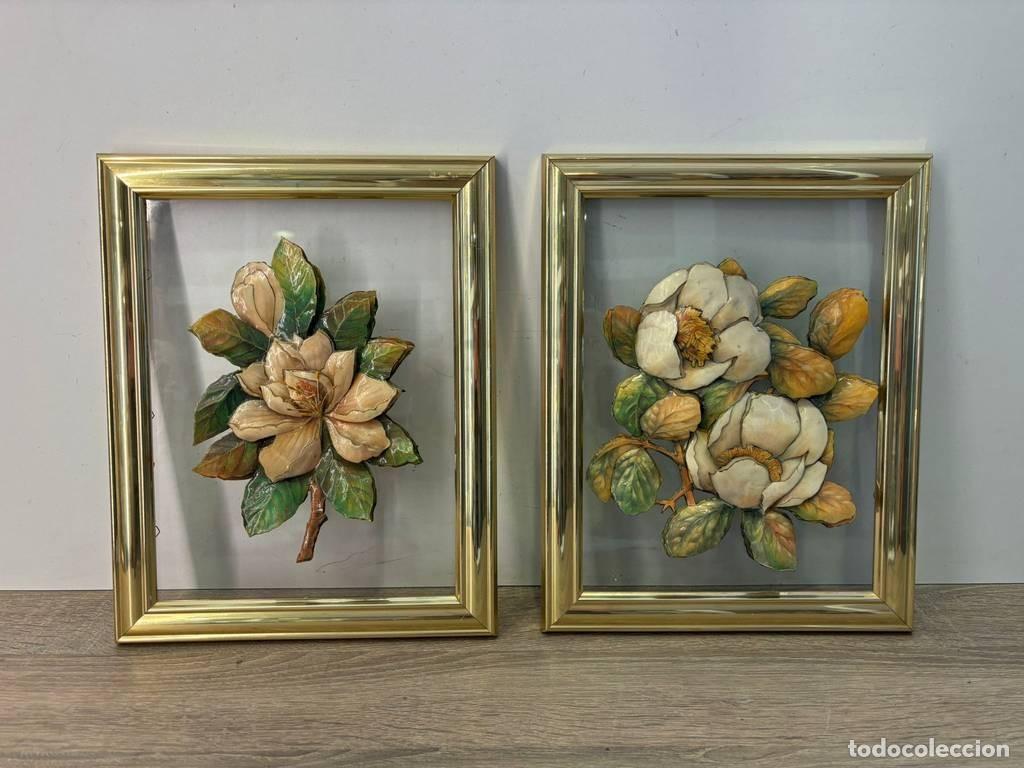 Otros objetos de arte: 2 CUADROS DE FLOR EN RELIEVE - Foto 1