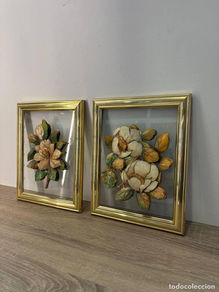 Otros objetos de arte: 2 CUADROS DE FLOR EN RELIEVE - Foto 2