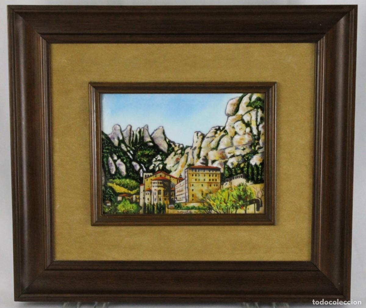 Otros objetos de arte: Cuadro con esmalte firmado E. Castell&oacute;. Monasterio de Montserrat - Foto 1