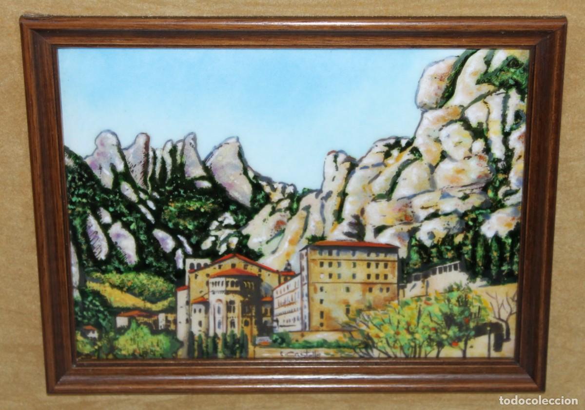 Otros objetos de arte: Cuadro con esmalte firmado E. Castell&oacute;. Monasterio de Montserrat - Foto 2