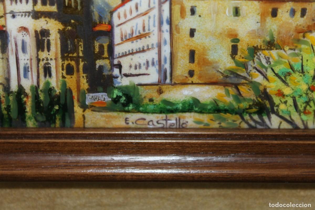 Otros objetos de arte: Cuadro con esmalte firmado E. Castell&oacute;. Monasterio de Montserrat - Foto 3