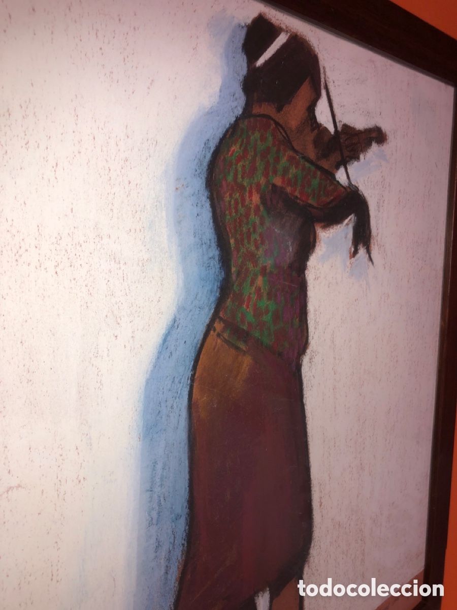 Otros objetos de arte: Pintura mujer tocando viol&iacute;n (a&ntilde;os 60) - Foto 5