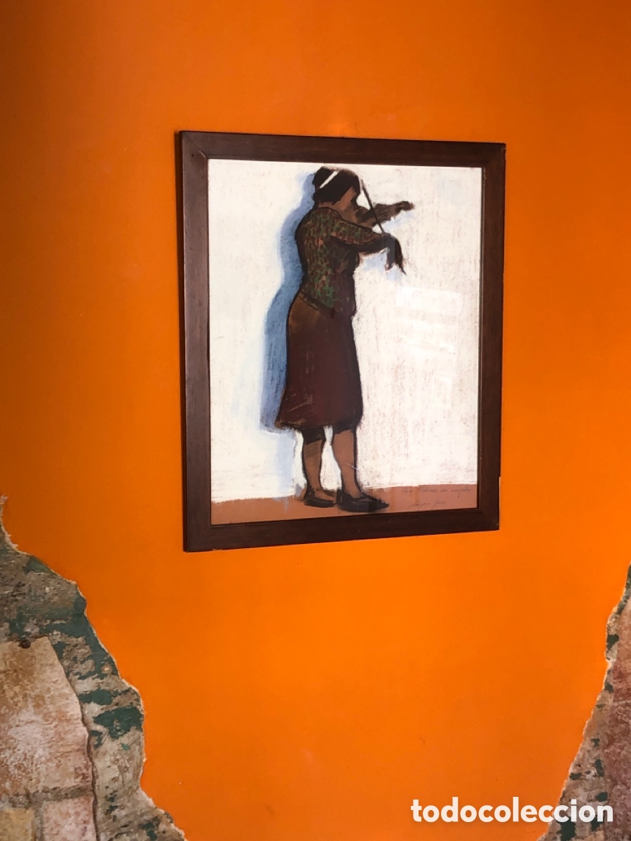Otros objetos de arte: Pintura mujer tocando viol&iacute;n (a&ntilde;os 60) - Foto 1
