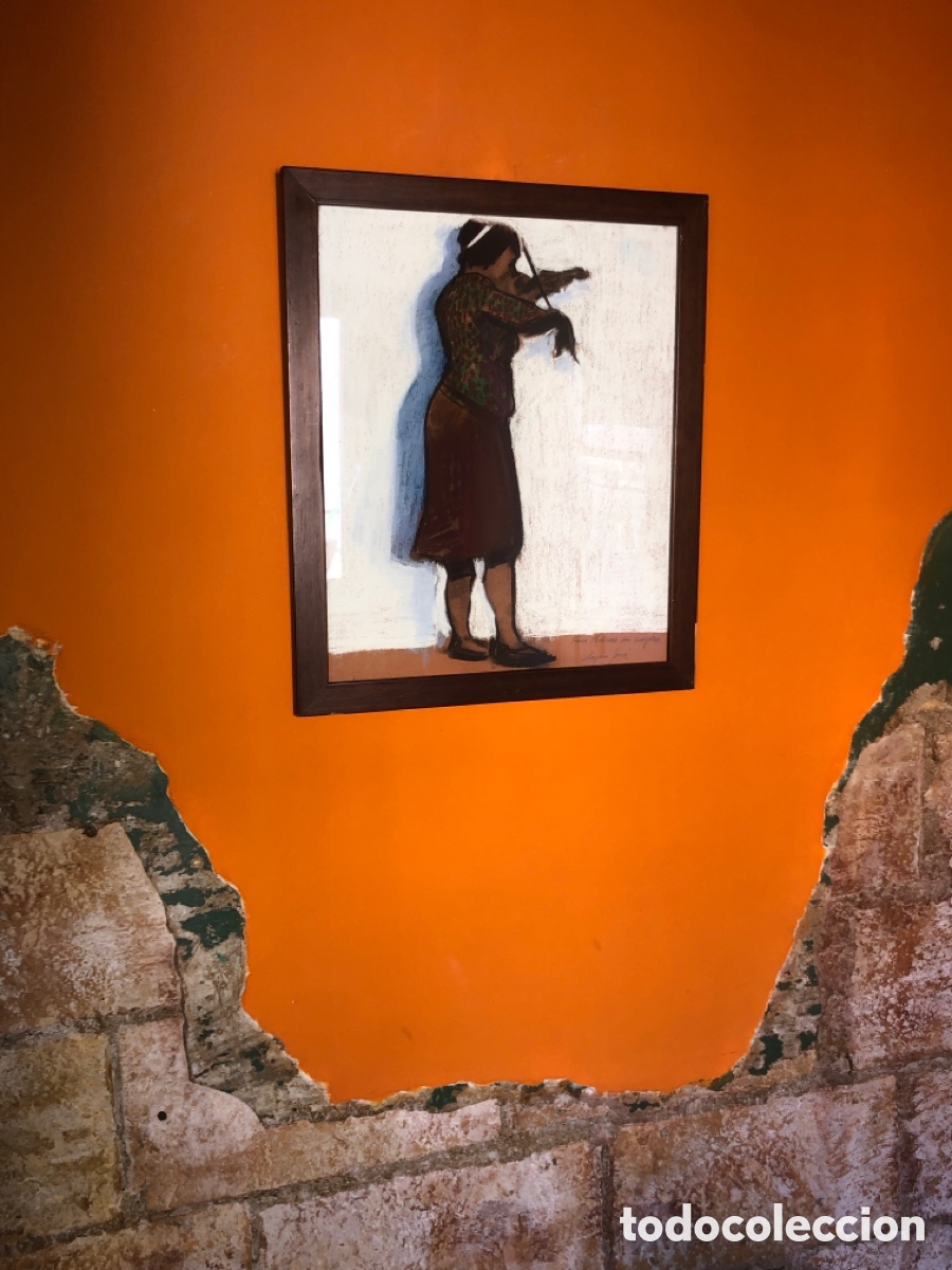 Otros objetos de arte: Pintura mujer tocando viol&iacute;n (a&ntilde;os 60) - Foto 7