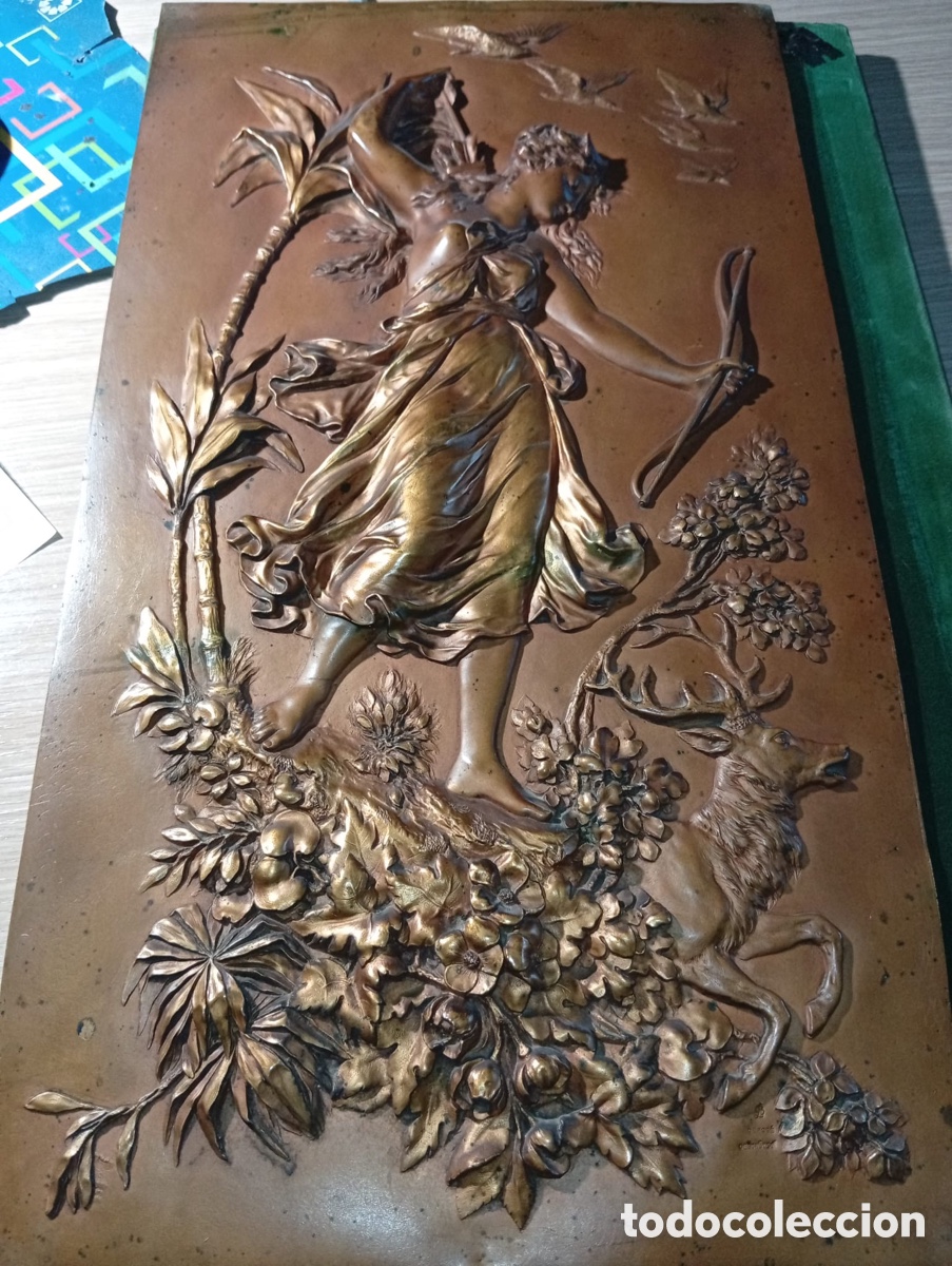 Otros objetos de arte: Placa Mural en relieve de bronce Art Nouveau - Foto 4