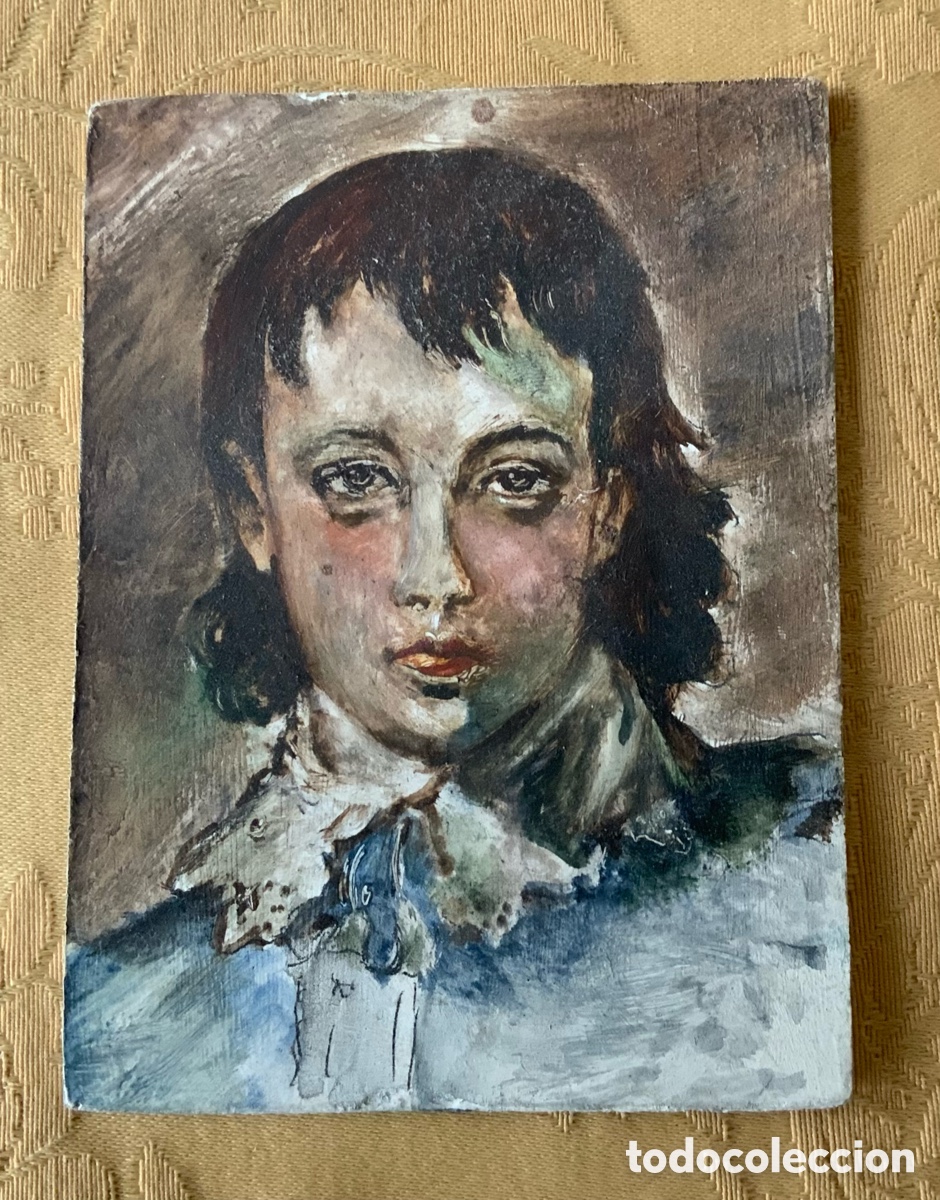 Otros objetos de arte: PEQUE&Ntilde;A VERSI&Oacute;N DE LA OBRA EL JOVEN AZUL PINTADA SOBRE TABLA - Foto 2