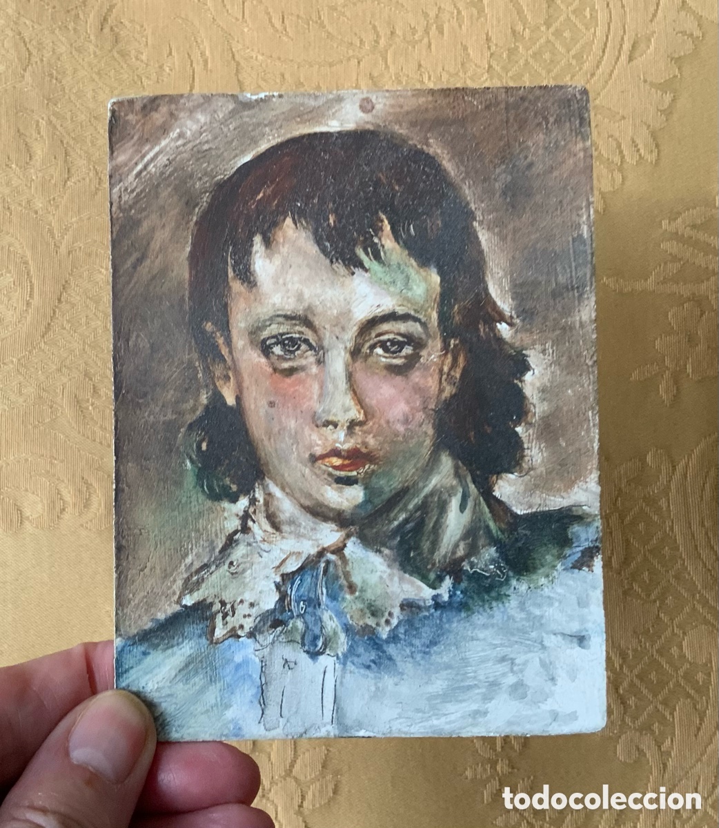 Otros objetos de arte: PEQUE&Ntilde;A VERSI&Oacute;N DE LA OBRA EL JOVEN AZUL PINTADA SOBRE TABLA - Foto 3