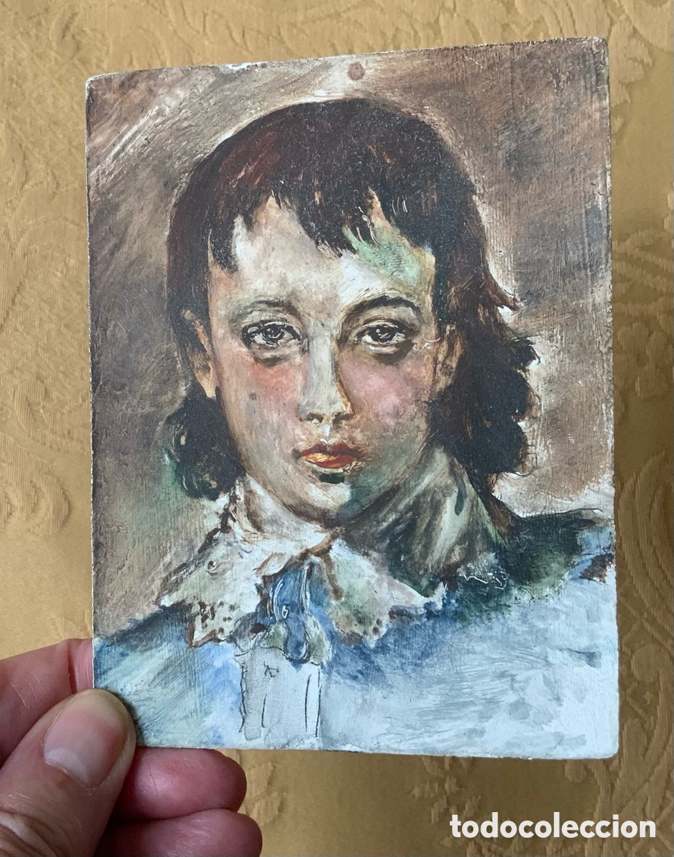 Otros objetos de arte: PEQUE&Ntilde;A VERSI&Oacute;N DE LA OBRA EL JOVEN AZUL PINTADA SOBRE TABLA - Foto 4