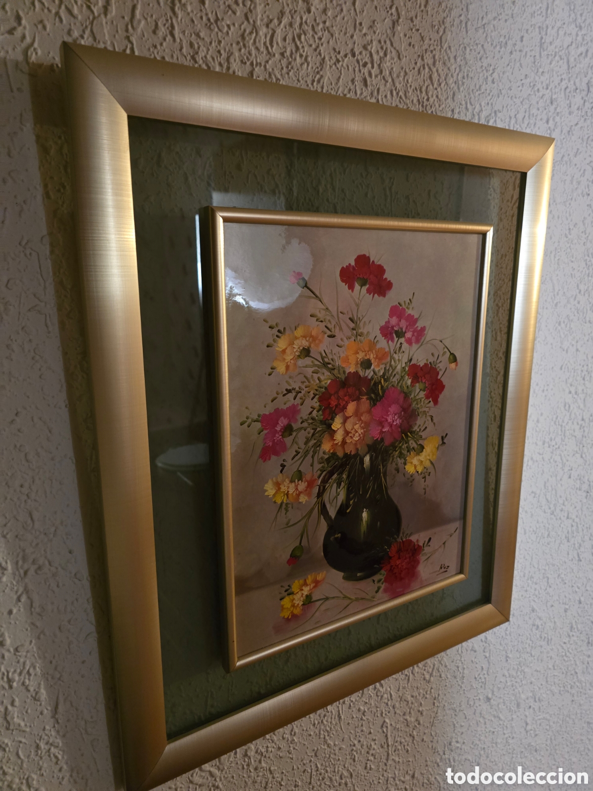 Otros objetos de arte: Cuadro antiguo vintage flores en jarr&oacute;n - Foto 4