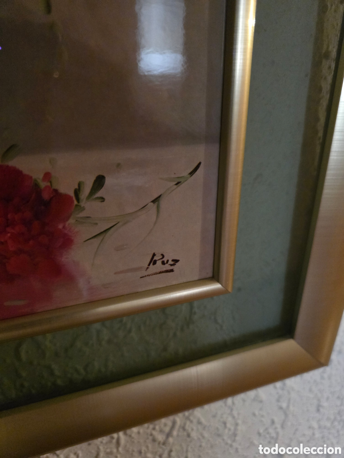 Otros objetos de arte: Cuadro antiguo vintage flores en jarr&oacute;n - Foto 5