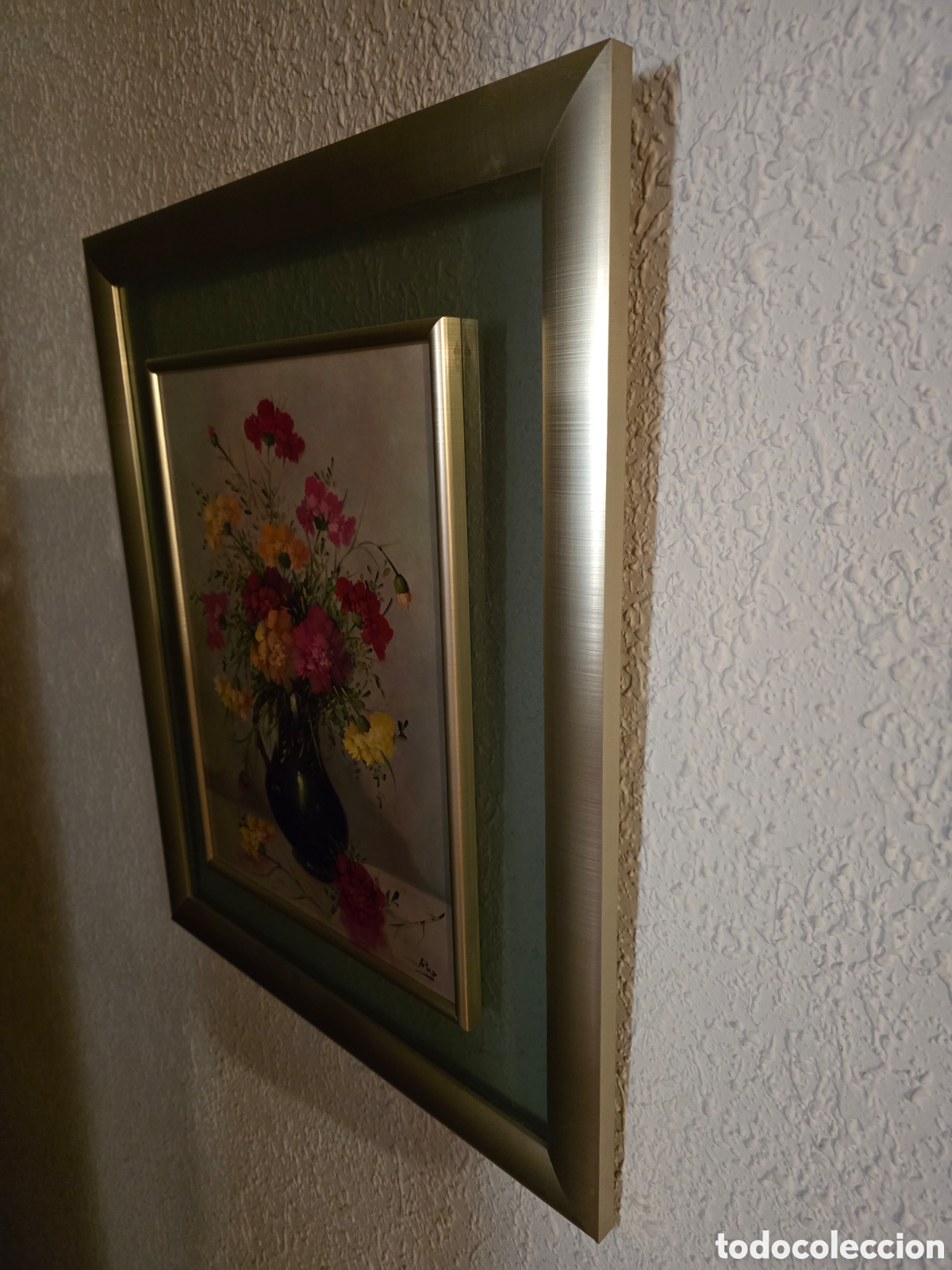 Otros objetos de arte: Cuadro antiguo vintage flores en jarr&oacute;n - Foto 6