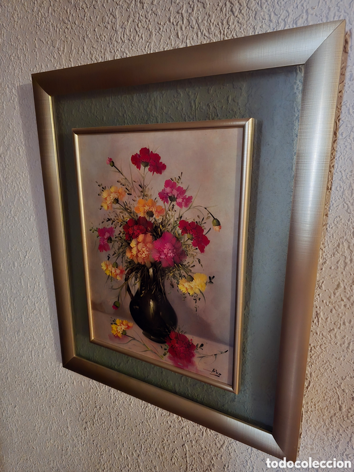 Otros objetos de arte: Cuadro antiguo vintage flores en jarr&oacute;n - Foto 1