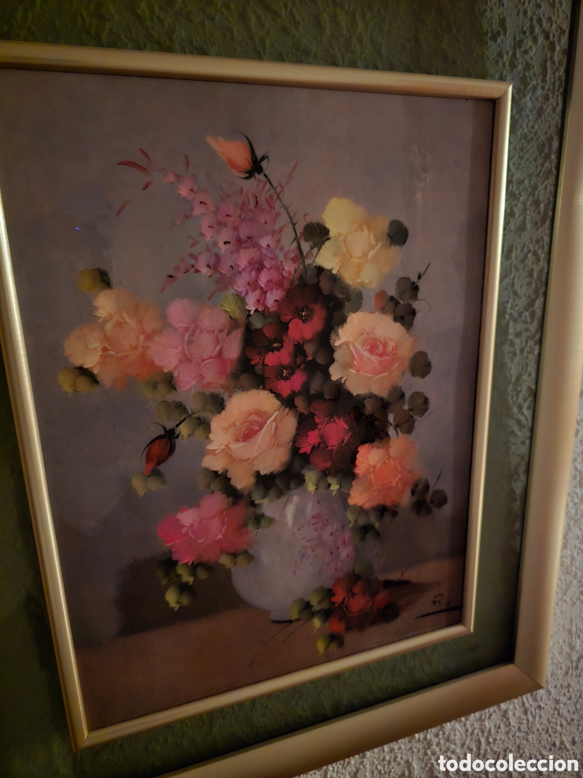 Otros objetos de arte: Cuadro antiguo Flores Vintage - Foto 4