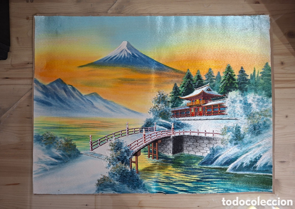 Otros objetos de arte: Cuadro japon&eacute;s bordado a mano en seda. (60&times;45cm) - Foto 1