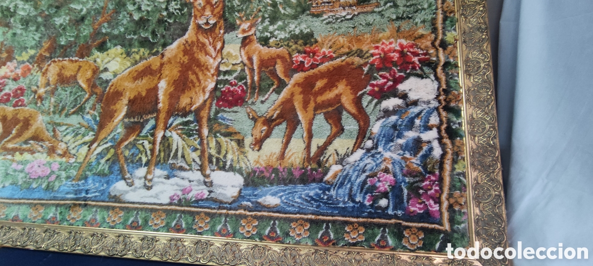 Otros objetos de arte: Antiguo tapiz ciervos - Foto 3
