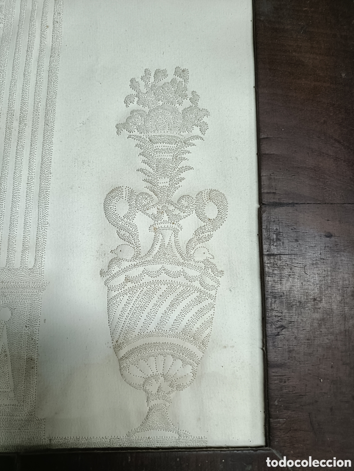 Otros objetos de arte: Papel punzonado antiguo en marco de madera - Foto 3