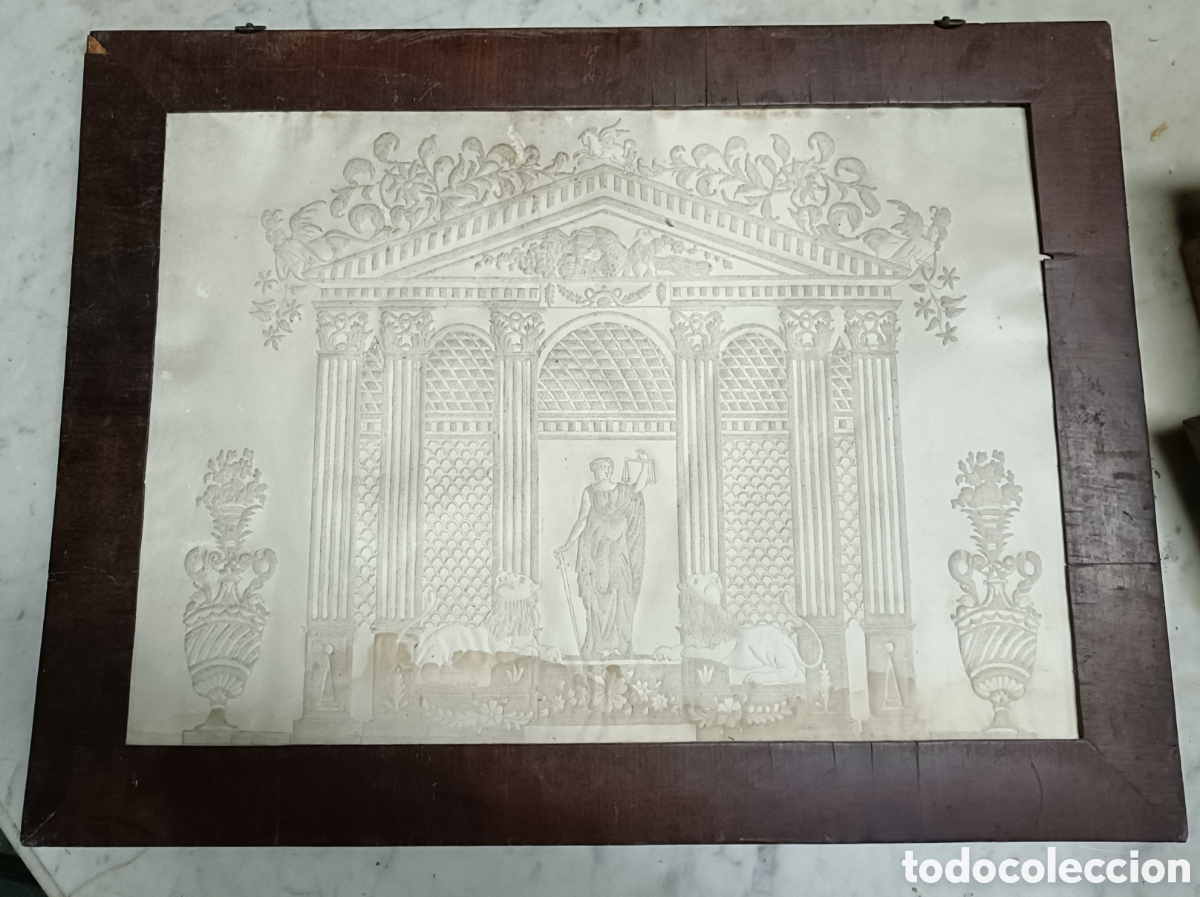 Otros objetos de arte: Papel punzonado antiguo en marco de madera - Foto 1